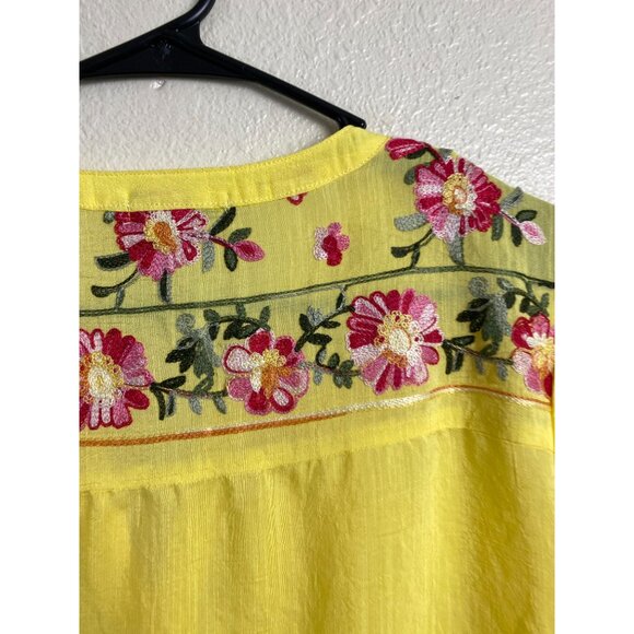 Figueroa‎ & Flowers Women Yellow Flower Long Sleeve Boho Top Size Medium Peasant - Picture 9 of 12